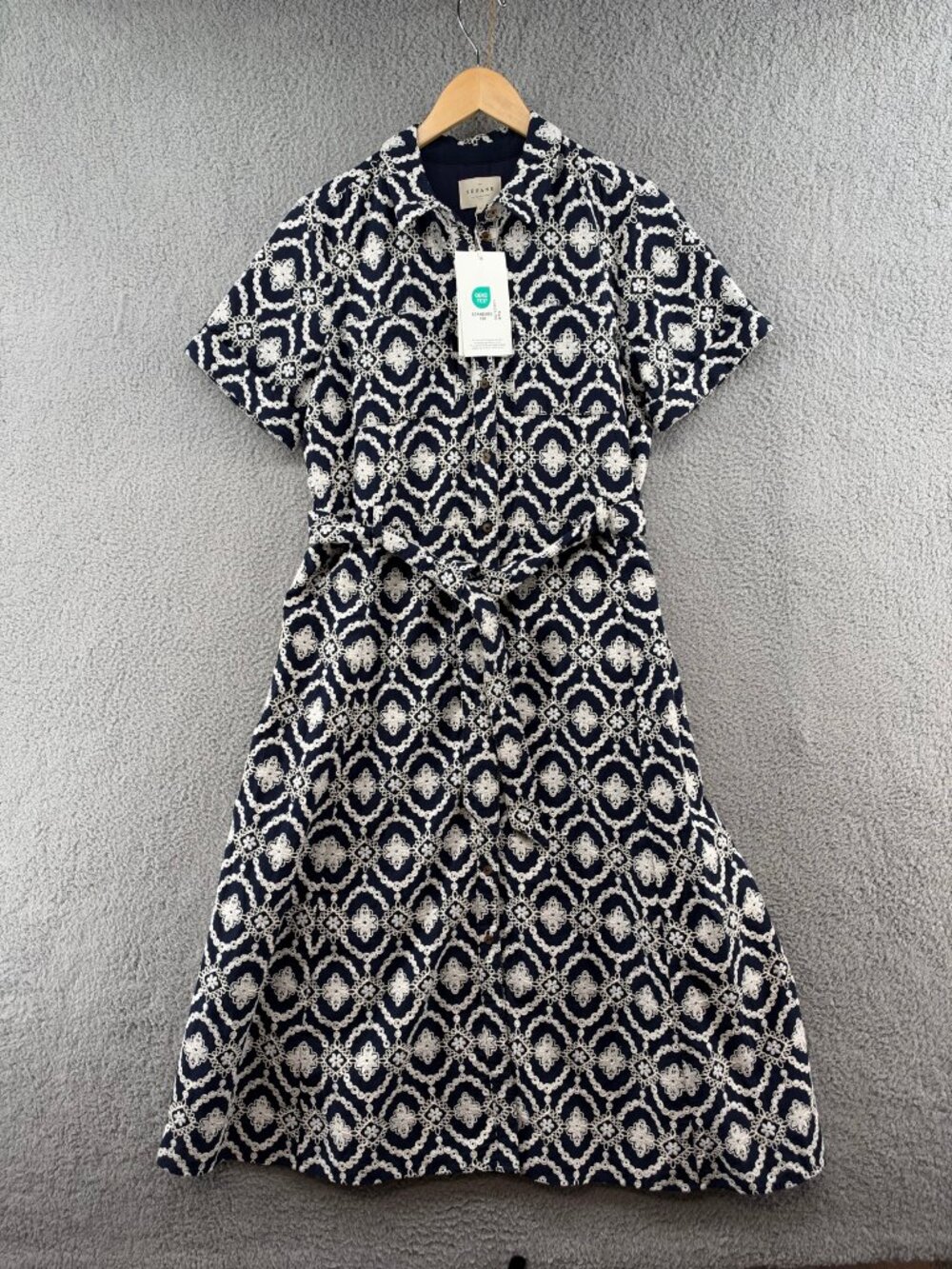 Sezane Adele Dress Marine Ecru Embroidered Shirt Dress 8 NWT